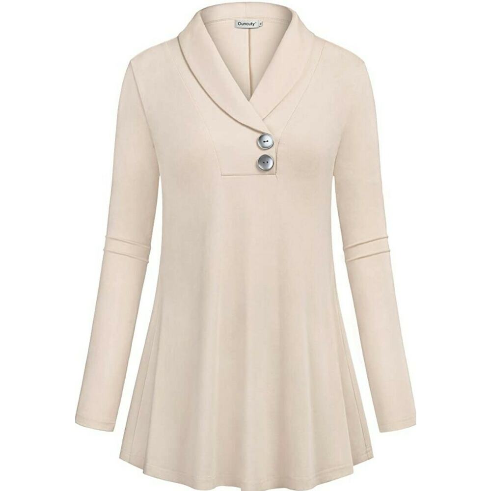 Ouncuty Women Fall Long Sleeve Tops Shawl Neck Button Down Dressy Blouses Shirts